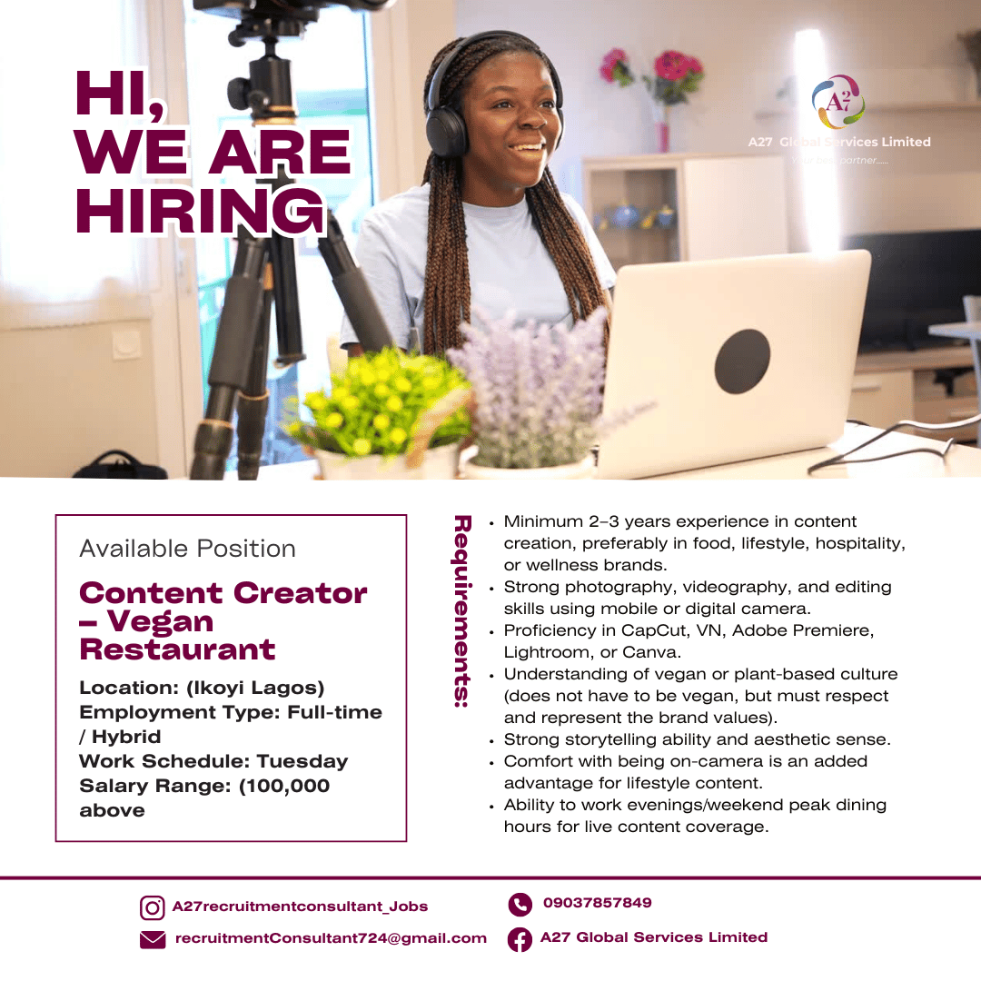 Content Creator – Vegan Restaurant